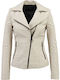 Women's Short Biker Leather Jacket for Winter Beige