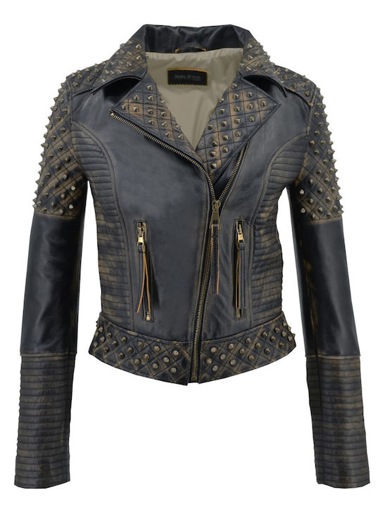 Δερμάτινο Γυναικείο Biker Jacket Μαύρο