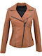 Women's Short Biker Leather Jacket for Winter Tabac Brownc Brown