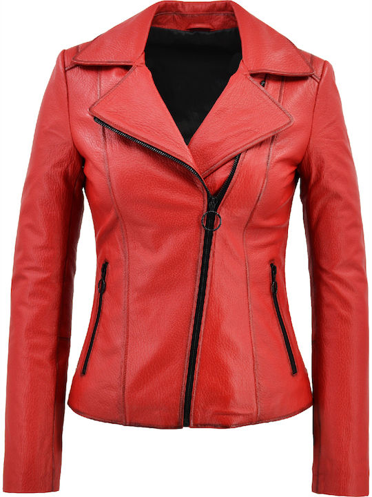 Piele Jachetă de femei Biker Jacket Roșu