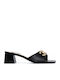 Leather Mules with Chunky Low Heel in Black Color