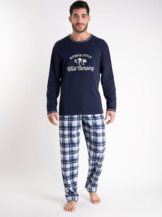 Relax Lingerie Men's Winter Checked Pajamas Set Blue