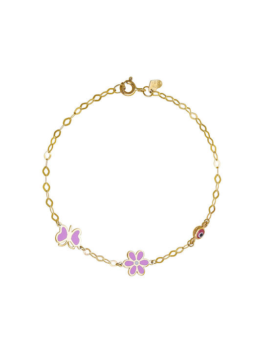 Ioannis Κόσμημα Kids Gold Chain Bracelet 9K with Butterfly for Girl