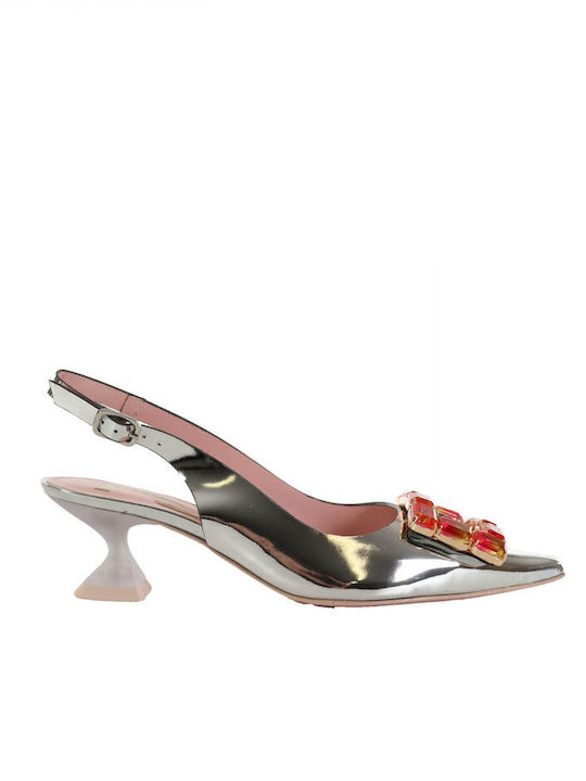 Leather Silver Medium Heels