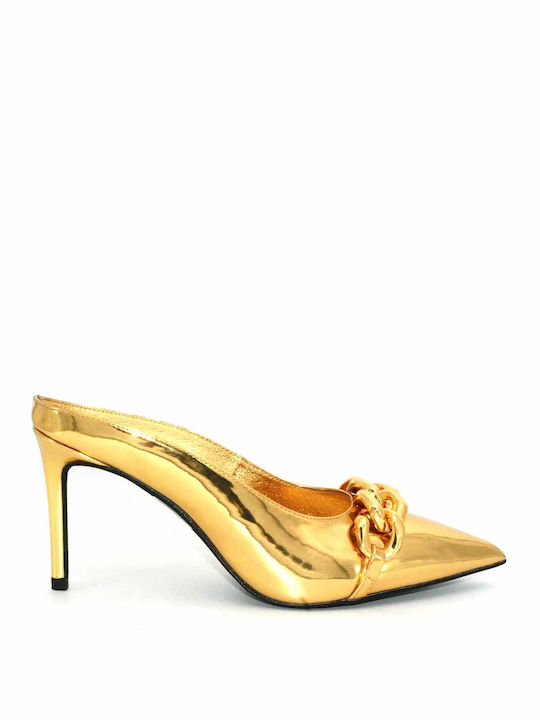 Jeffrey Campbell Leder Mules mit Dünn Hoch Absatz in Gold Farbe