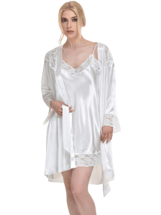 Primavera Summer Women's Pyjama Set Satin White