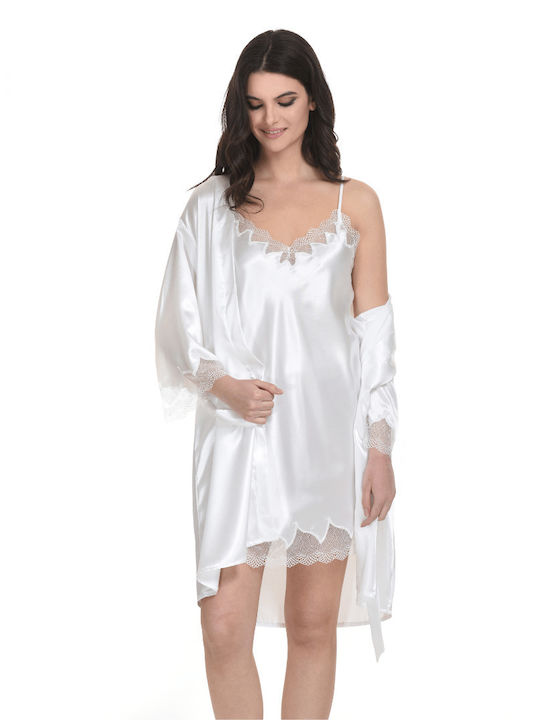 Primavera Sommer Damen Pyjama-Set Satin Weiß