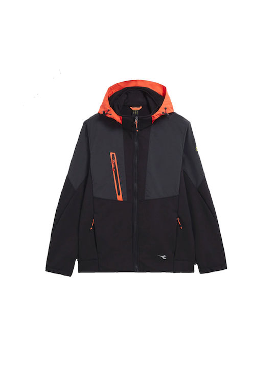 Utility Diadora Work Jacket Reflective Softshell with Detachable Hood Black