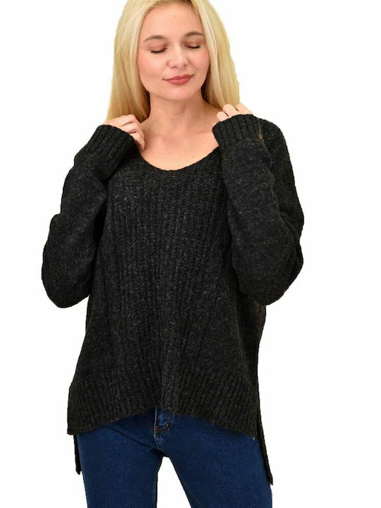Potre Women's Long Sleeve Sweater Cotton with V Neckline Gray
