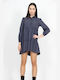 Lui E Lei Mini Dress with Ruffle Navy Blue