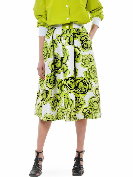 C. Manolo Talie Înaltă Midi Fustă Floral Albă