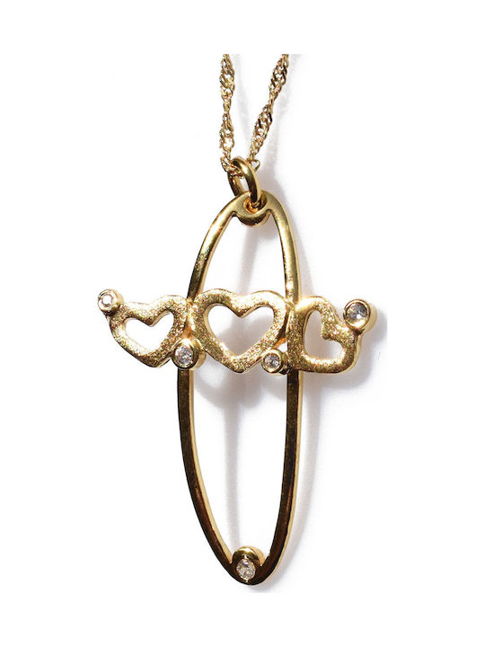 Bizoutaki Kreuz aus Rosé Vergoldetem Silber mit Kette