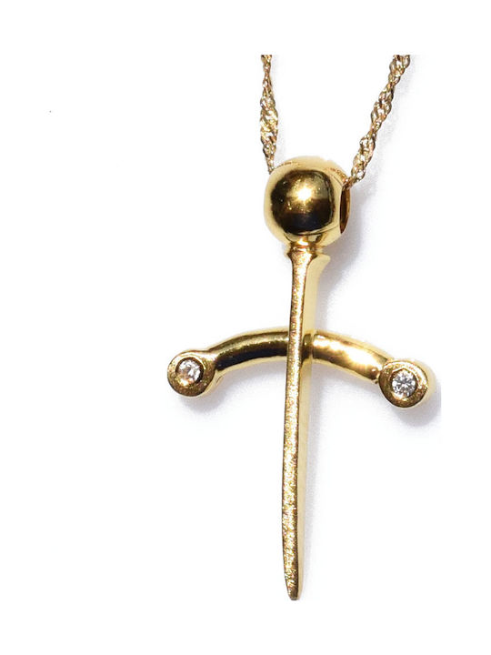 Bizoutaki Kreuz aus Vergoldetem Silber mit Kette