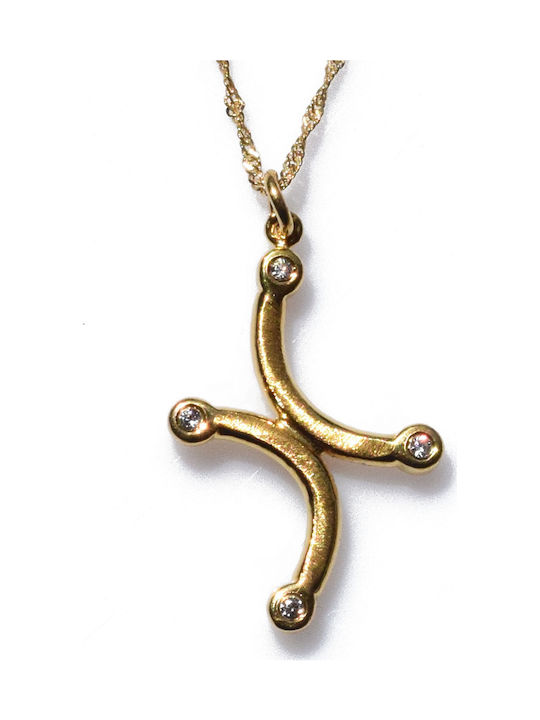 Bizoutaki Kreuz aus Vergoldetem Silber mit Kette