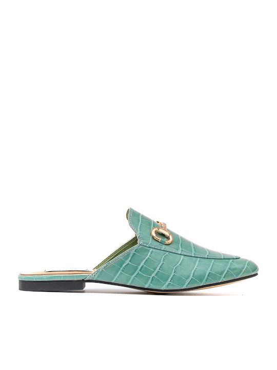 Flat Δερμάτινα Mules σε Πράσινο Χρώμα