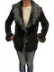 Mouton Women's Black Peacoat with Fur Details