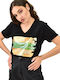 Potre Γυναικείο T-shirt με V Λαιμόκοψη Μαύρο
