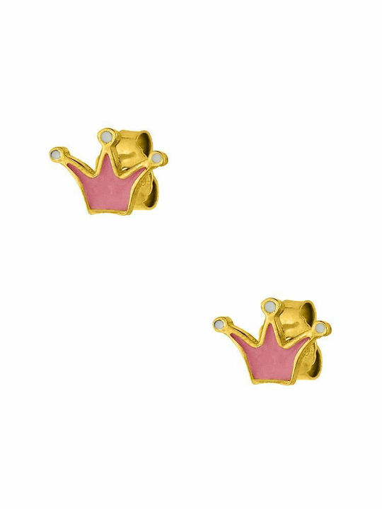 Amor Amor Gold Plated Kids Earrings Studs Crowns made of Silver