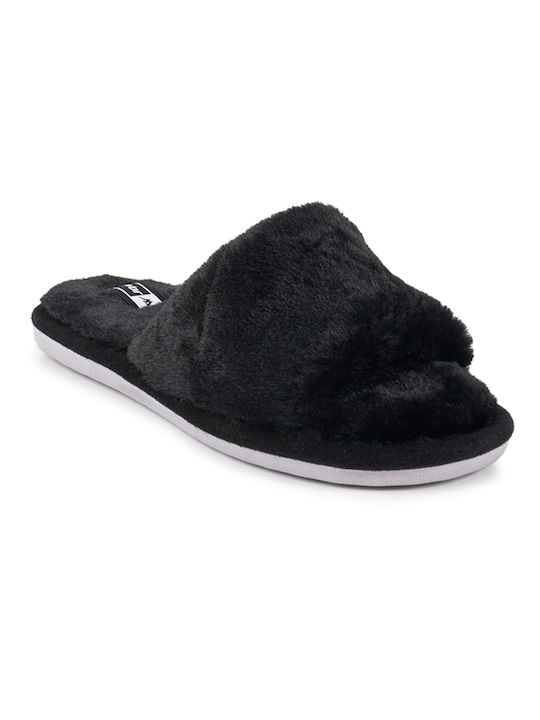 Piazza Shoes Χειμερινές Γυναικείες Παντόφλες με γούνα σε Μαύρο Χρώμα