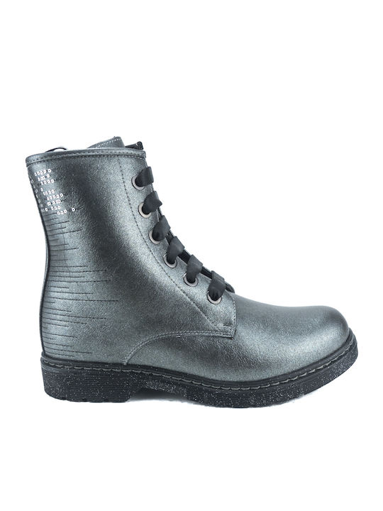 Kinderstiefel mit Schnürsenkeln Silber