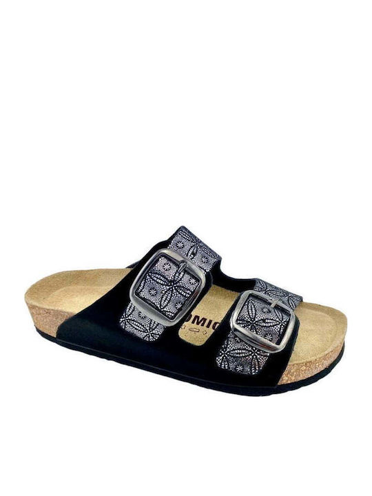 Leather Women's Flat Sandals Anatomic in Black Color