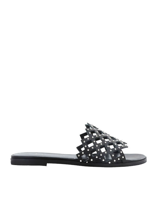 Leather Women's Flat Sandals Flatforms in Black Color