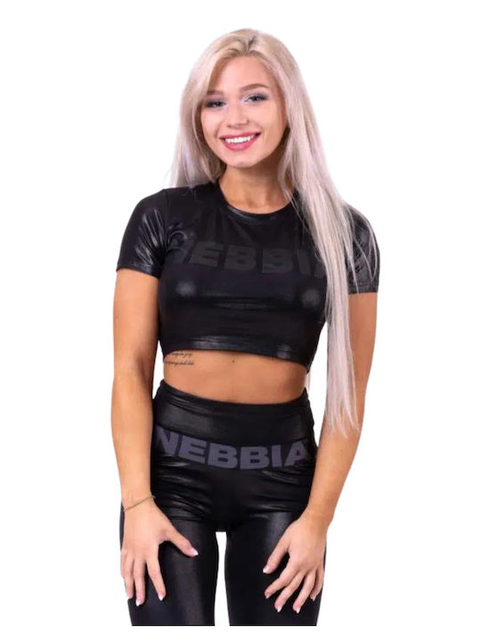 Nebbia Women's Athletic Crop Top Short Sleeve Black