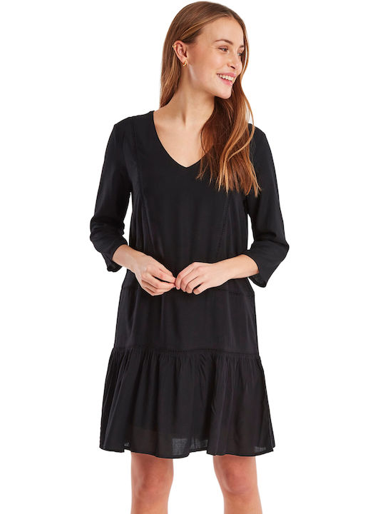 ICHI Mini Dress with Ruffle Black