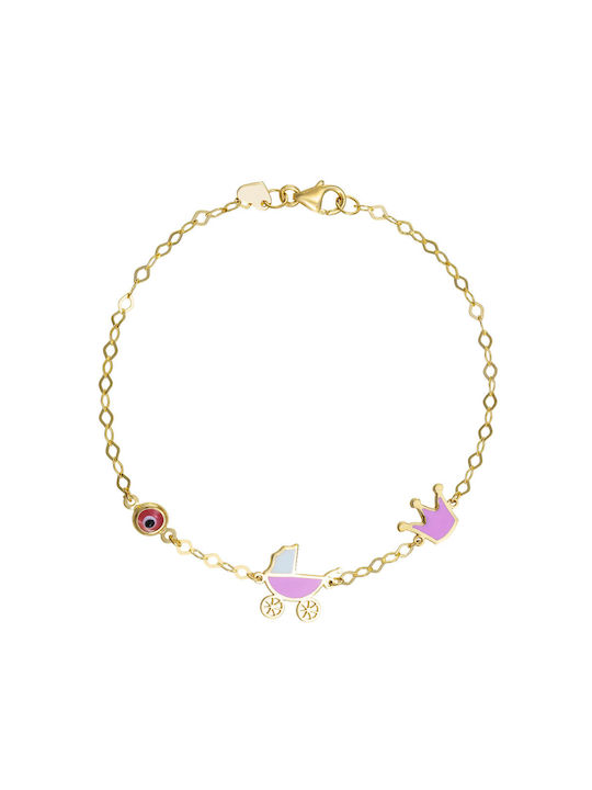 Ioannis Κόσμημα Kids Gold Plated Silver Chain Bracelet with Crown for Girl