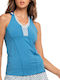 Lucky In Love Women's Athletic Blouse Spaghetti Strap & V Neckline Blue