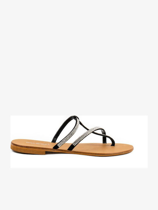 Flache Sandalen für Damen mit Riemen in Schwarz Farbe