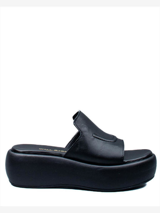Δερμάτινα Γυναικεία Σανδάλια Flatforms Μαύρα