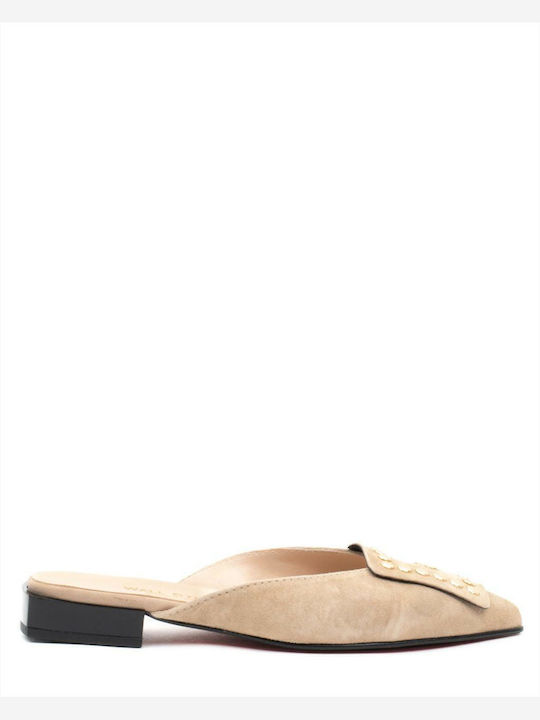 Flat Suede Mules σε Μπεζ Χρώμα