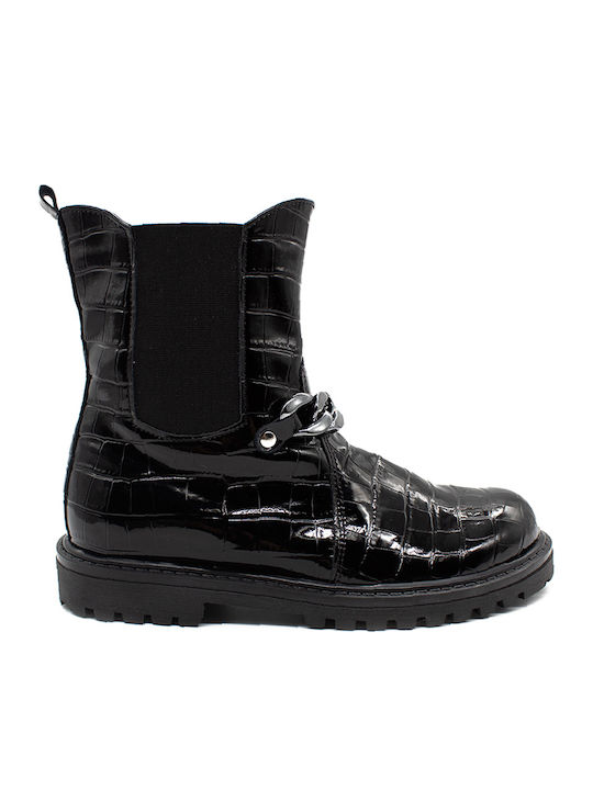 Anatomical Leather Kids Boots with Zipper Black