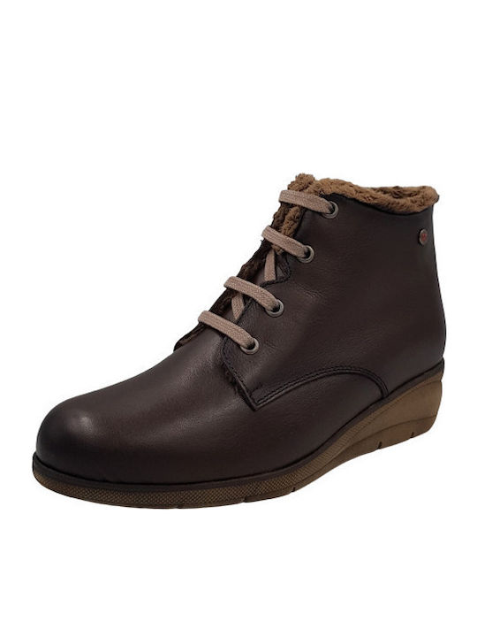Leather Women's Ankle Boots Platform Brown