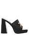 Wall Street Chunky Heel Leather Mules Black