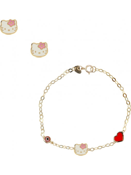 Polytimo Set mit Ohrringe & Armband aus Gold 9K