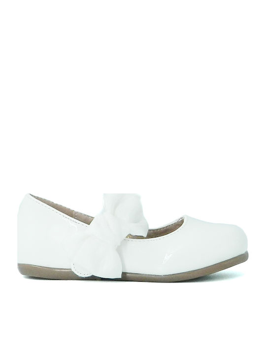 Kids Anatomic Patent Leather Ballerinas with Hoop & Loop Closure White