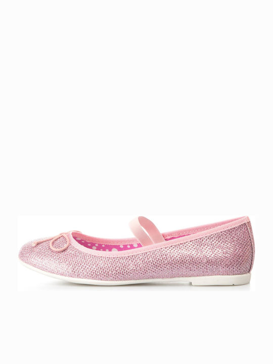 Lulu Kids Leather Ballerinas with Hoop & Loop Closure Pink