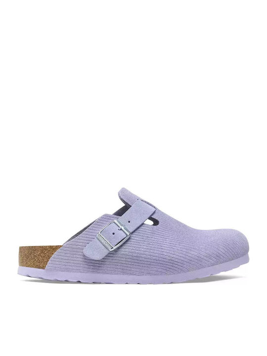 Boston Suede Embossed Anatomical Leather Women's Slippers Purple Regular Fit