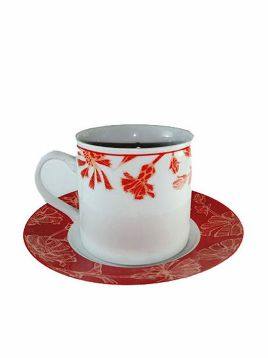 Porcelain Tea Cup Set Red 6pcs