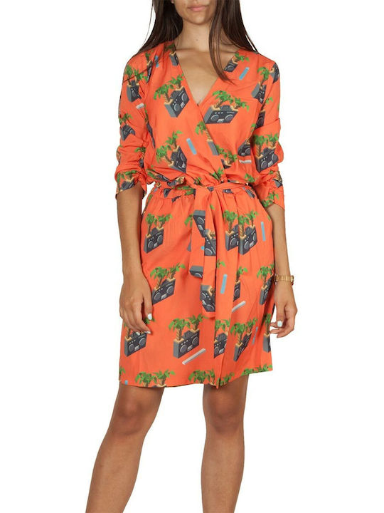 Sommer Mini Kleid Wickel Orange