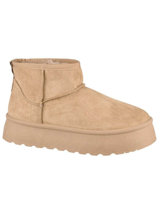 Yfantidis Suede Γυναικεία Μποτάκια με Γούνα Μπεζ