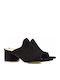 Suede Mules with Chunky Low Heel in Black Color
