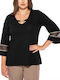 Silky Collection Women's Blouse with 3/4 Sleeve & V Neckline Black