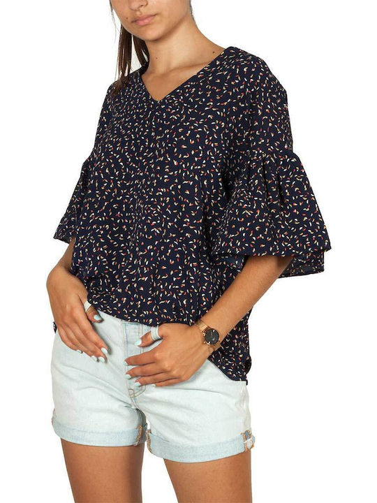 Artlove Damen Bluse Kurzärmelig Navy