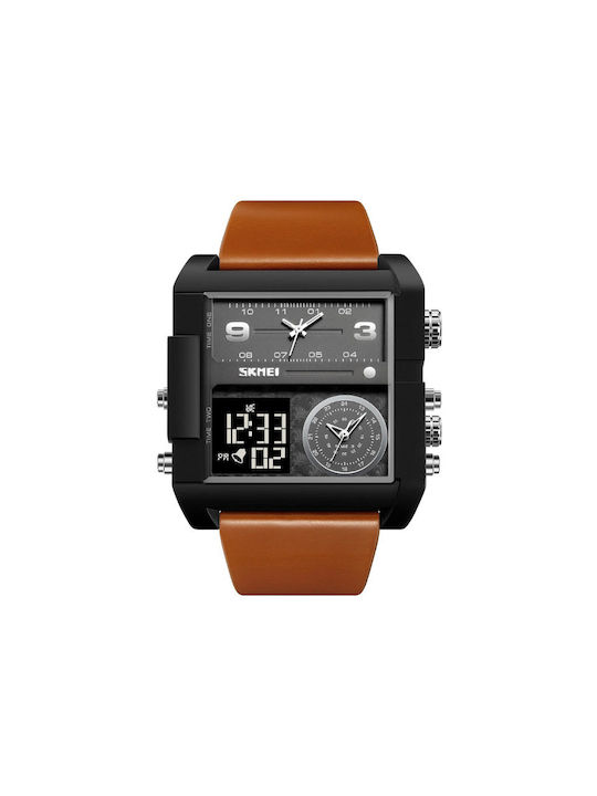 Skmei Digital Watch Battery with Brown Rubber Strap