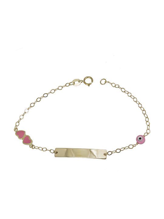 Kids Gold ID Bracelet 9K with Heart for Girl