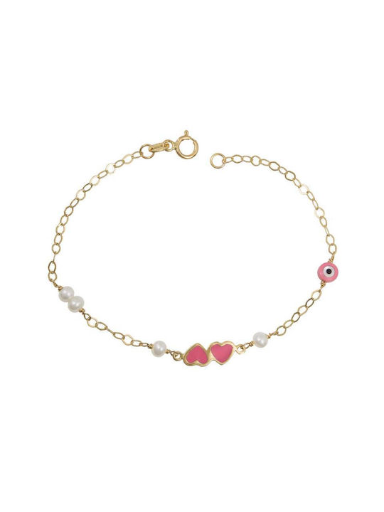 Kids Gold Bracelet 14K with Heart for Girl