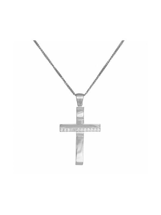 Damen Weißgold Kreuz 14K mit Kette